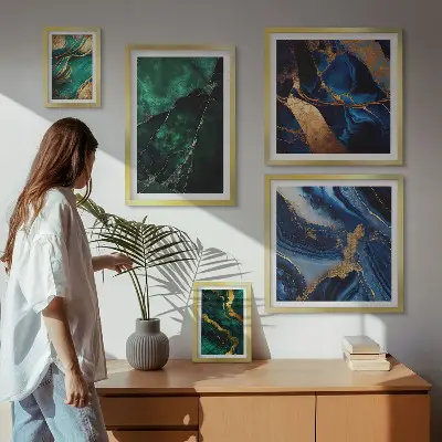 Set de 5 cuadros para salón diseño de abstracciones elegantes con vegetación