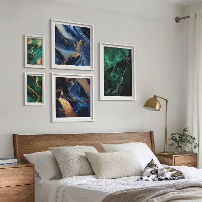 Set de 5 cuadros para salón diseño de abstracciones elegantes con vegetación