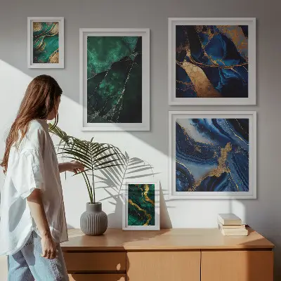 Set de 5 cuadros para salón diseño de abstracciones elegantes con vegetación
