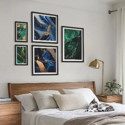 Set de 5 cuadros para salón diseño de abstracciones elegantes con vegetación