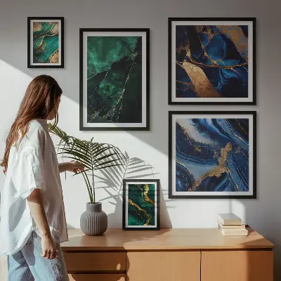 Set de 5 cuadros para salón diseño de abstracciones elegantes con vegetación