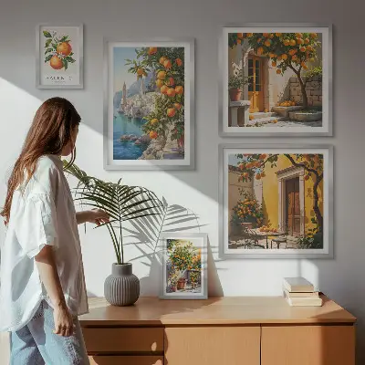 Conjunto de cuadros decorativos con vistas atmosféricas de frutas