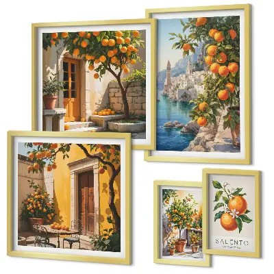 Conjunto de cuadros decorativos con vistas atmosféricas de frutas