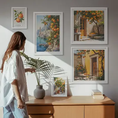 Conjunto de cuadros decorativos con vistas atmosféricas de frutas