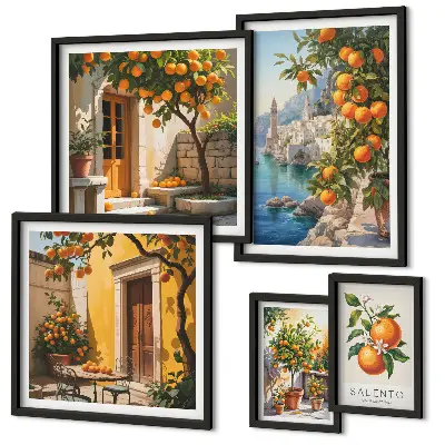 Conjunto de cuadros decorativos con vistas atmosféricas de frutas