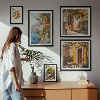 Conjunto de cuadros decorativos con vistas atmosféricas de frutas