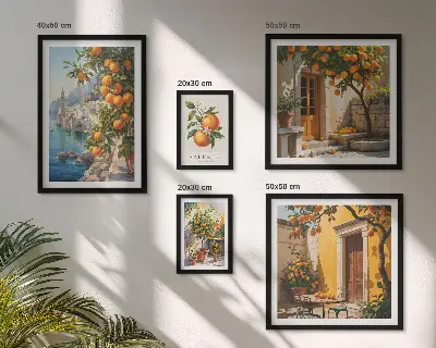 Conjunto de cuadros decorativos con vistas atmosféricas de frutas
