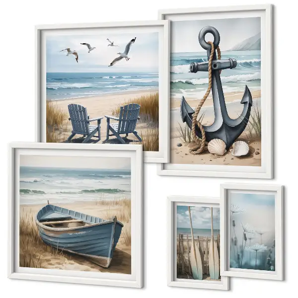 Conjunto de cuadros decorativos con diseño de inspiraciones de estilo costero de playa