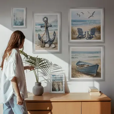 Conjunto de cuadros decorativos con diseño de inspiraciones de estilo costero de playa