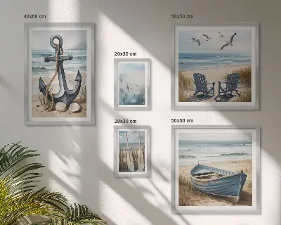 Conjunto de cuadros decorativos con diseño de inspiraciones de estilo costero de playa