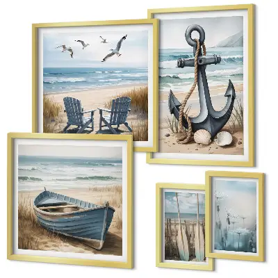 Conjunto de cuadros decorativos con diseño de inspiraciones de estilo costero de playa