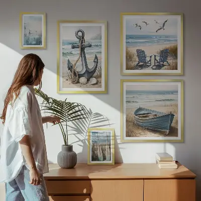 Conjunto de cuadros decorativos con diseño de inspiraciones de estilo costero de playa