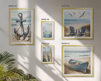 Conjunto de cuadros decorativos con diseño de inspiraciones de estilo costero de playa