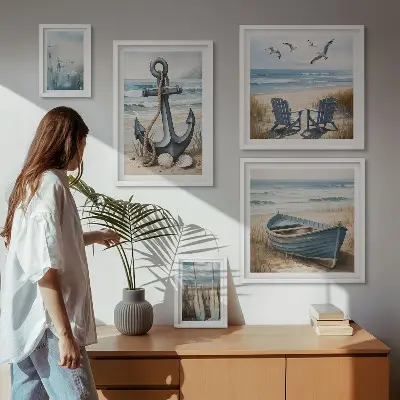 Conjunto de cuadros decorativos con diseño de inspiraciones de estilo costero de playa