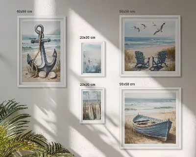 Conjunto de cuadros decorativos con diseño de inspiraciones de estilo costero de playa