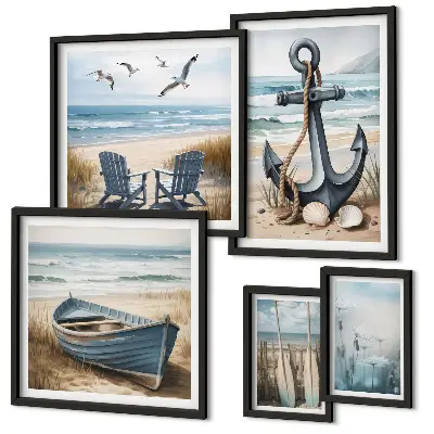 Conjunto de cuadros decorativos con diseño de inspiraciones de estilo costero de playa