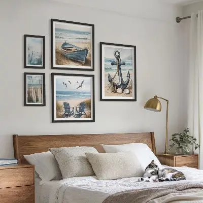 Conjunto de cuadros decorativos con diseño de inspiraciones de estilo costero de playa