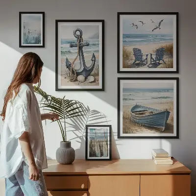 Conjunto de cuadros decorativos con diseño de inspiraciones de estilo costero de playa