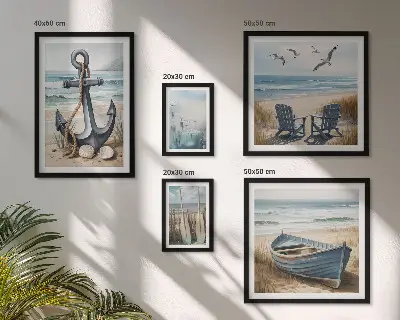 Conjunto de cuadros decorativos con diseño de inspiraciones de estilo costero de playa