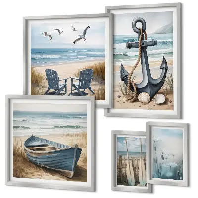 Conjunto de cuadros decorativos con diseño de inspiraciones de estilo costero de playa