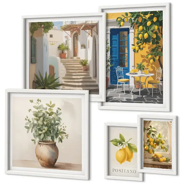Set de 5 cuadros para salón con diseño de inspiraciones de estilo cítrico