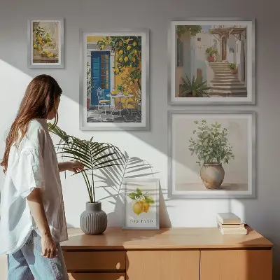 Set de 5 cuadros para salón con diseño de inspiraciones de estilo cítrico