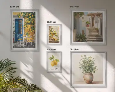 Set de 5 cuadros para salón con diseño de inspiraciones de estilo cítrico