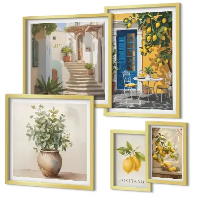 Set de 5 cuadros para salón con diseño de inspiraciones de estilo cítrico