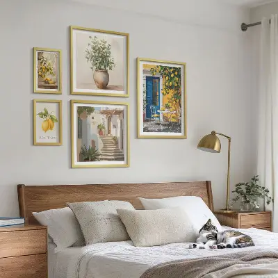Set de 5 cuadros para salón con diseño de inspiraciones de estilo cítrico