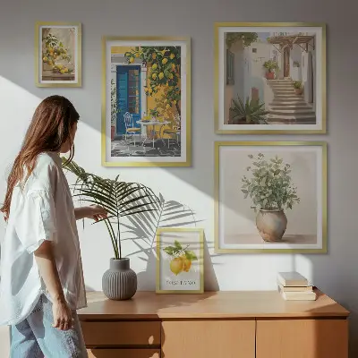 Set de 5 cuadros para salón con diseño de inspiraciones de estilo cítrico