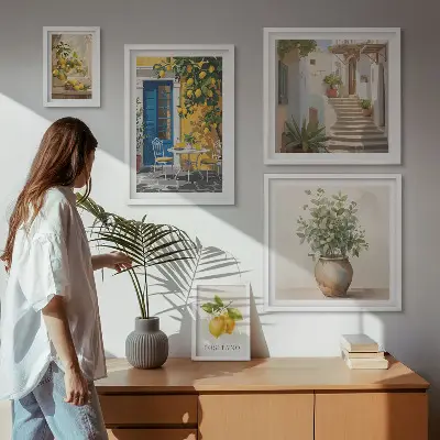 Set de 5 cuadros para salón con diseño de inspiraciones de estilo cítrico