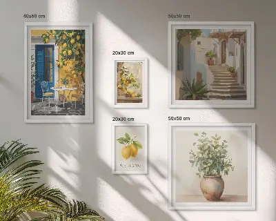 Set de 5 cuadros para salón con diseño de inspiraciones de estilo cítrico