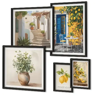 Set de 5 cuadros para salón con diseño de inspiraciones de estilo cítrico