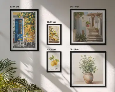 Set de 5 cuadros para salón con diseño de inspiraciones de estilo cítrico