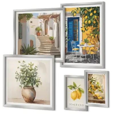 Set de 5 cuadros para salón con diseño de inspiraciones de estilo cítrico