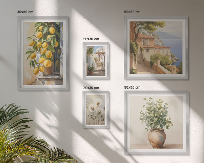 Set de 5 cuadros para salón Toques cítricos al estilo mediterráneo