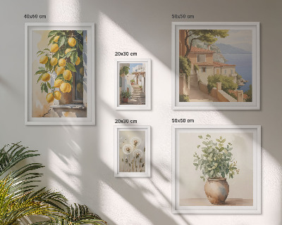 Set de 5 cuadros para salón Toques cítricos al estilo mediterráneo