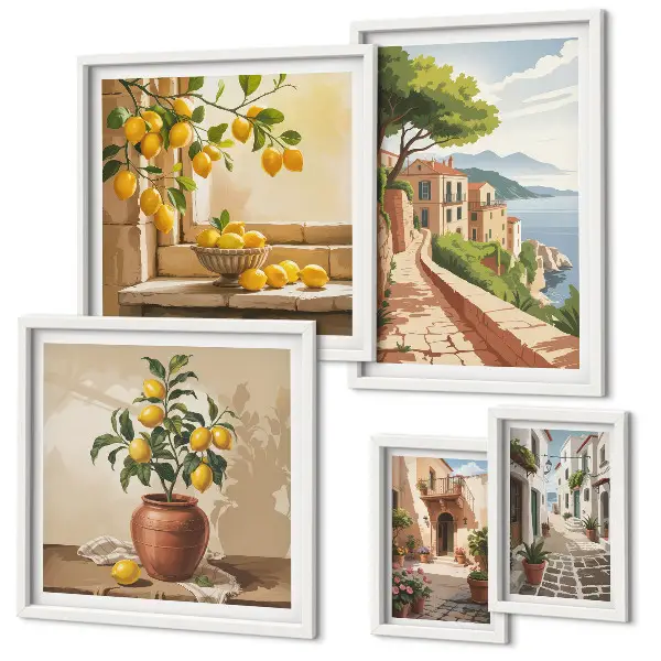 Set de 5 cuadros para salón con encanto de vistas al Mediterráneo