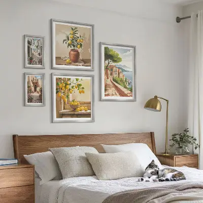 Set de 5 cuadros para salón con encanto de vistas al Mediterráneo