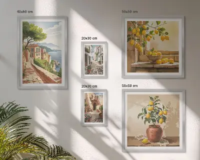 Set de 5 cuadros para salón con encanto de vistas al Mediterráneo