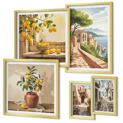 Set de 5 cuadros para salón con encanto de vistas al Mediterráneo