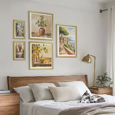 Set de 5 cuadros para salón con encanto de vistas al Mediterráneo
