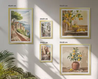 Set de 5 cuadros para salón con encanto de vistas al Mediterráneo