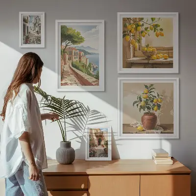 Set de 5 cuadros para salón con encanto de vistas al Mediterráneo