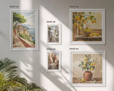 Set de 5 cuadros para salón con encanto de vistas al Mediterráneo