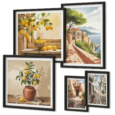 Set de 5 cuadros para salón con encanto de vistas al Mediterráneo