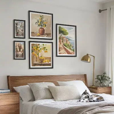 Set de 5 cuadros para salón con encanto de vistas al Mediterráneo
