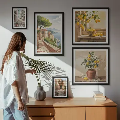 Set de 5 cuadros para salón con encanto de vistas al Mediterráneo