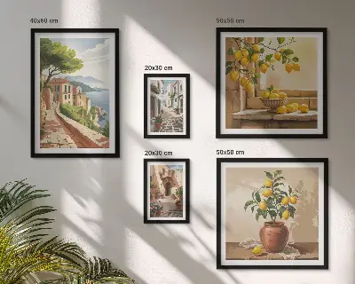 Set de 5 cuadros para salón con encanto de vistas al Mediterráneo