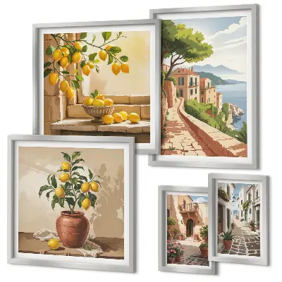 Set de 5 cuadros para salón con encanto de vistas al Mediterráneo